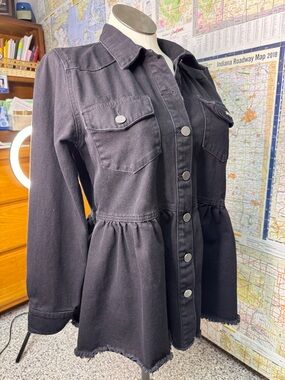 Tribal Jeans Black Peplum Button-Front Jacket - Women